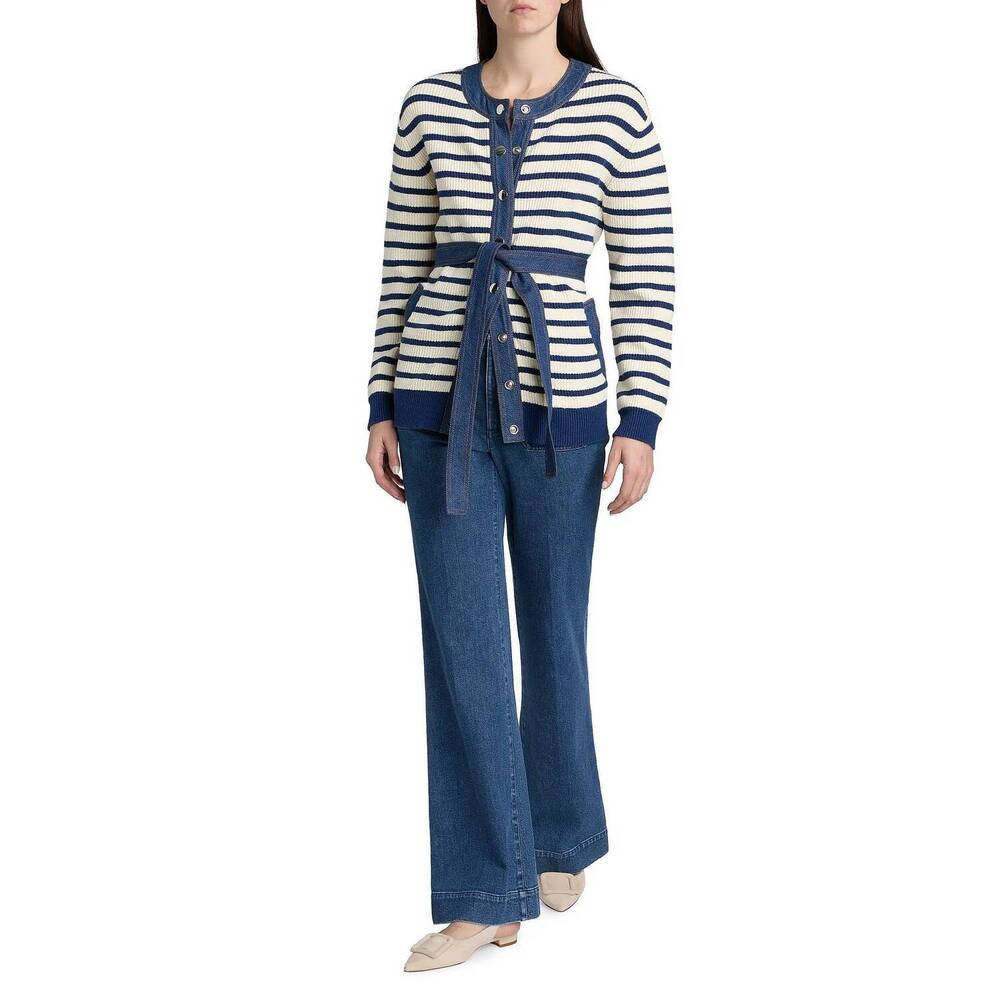 NEW TANYA TAYLOR delia cardigan in blue/white stripe